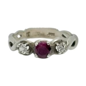 Vintage .925 Silver, Ruby & Cubic Zirconia Open Braided Petite Ring, Size 5